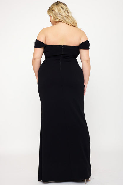 Symphony Dress - Off The Shoulder Pleated Plus Size Maxi Dress