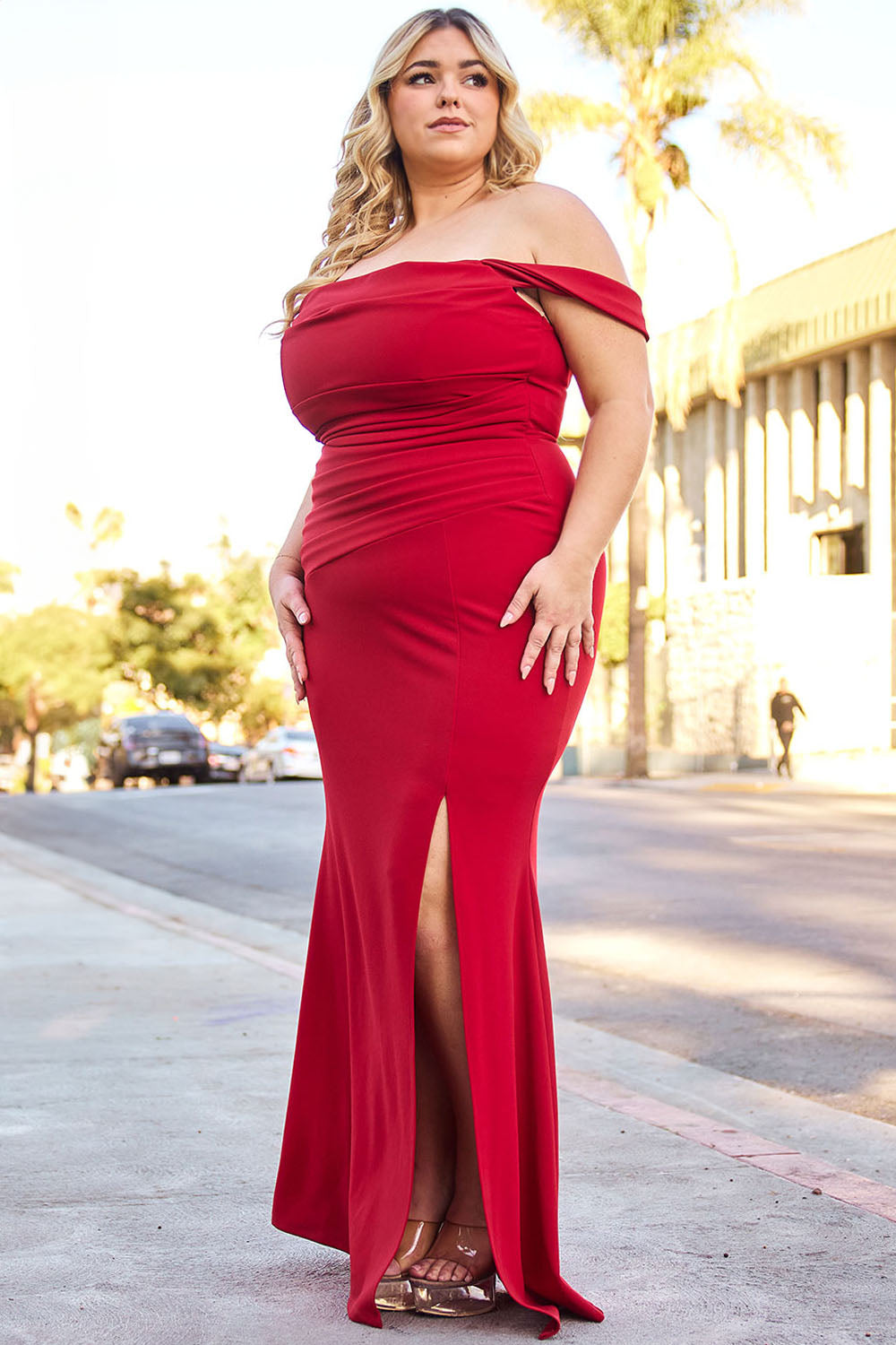 Symphony Dress - Off The Shoulder Pleated Plus Size Maxi Dress