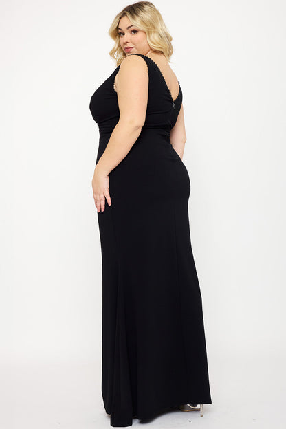 Symphony Dress - Mesh Detailed On Bust Pleated Plus Size Maxi Dress