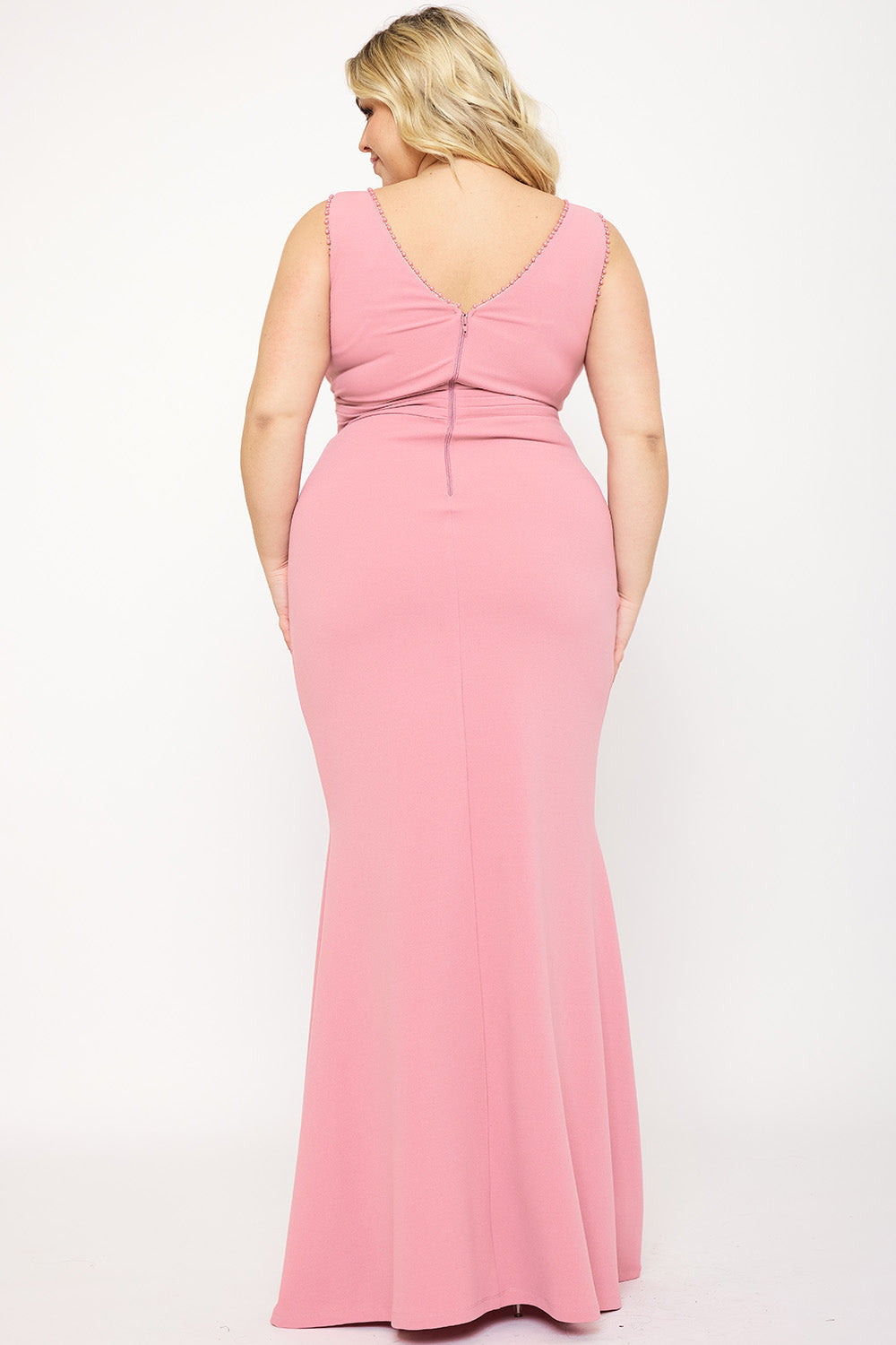 Symphony Dress - Mesh Detailed On Bust Pleated Plus Size Maxi Dress
