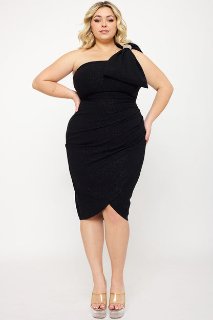 Plus Size Night Out Symphony Dress - Glitter One Shoudler Night Out Plus Size Mini Dress