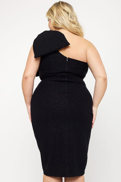 Plus Size Night Out Symphony Dress - Glitter One Shoudler Night Out Plus Size Mini Dress