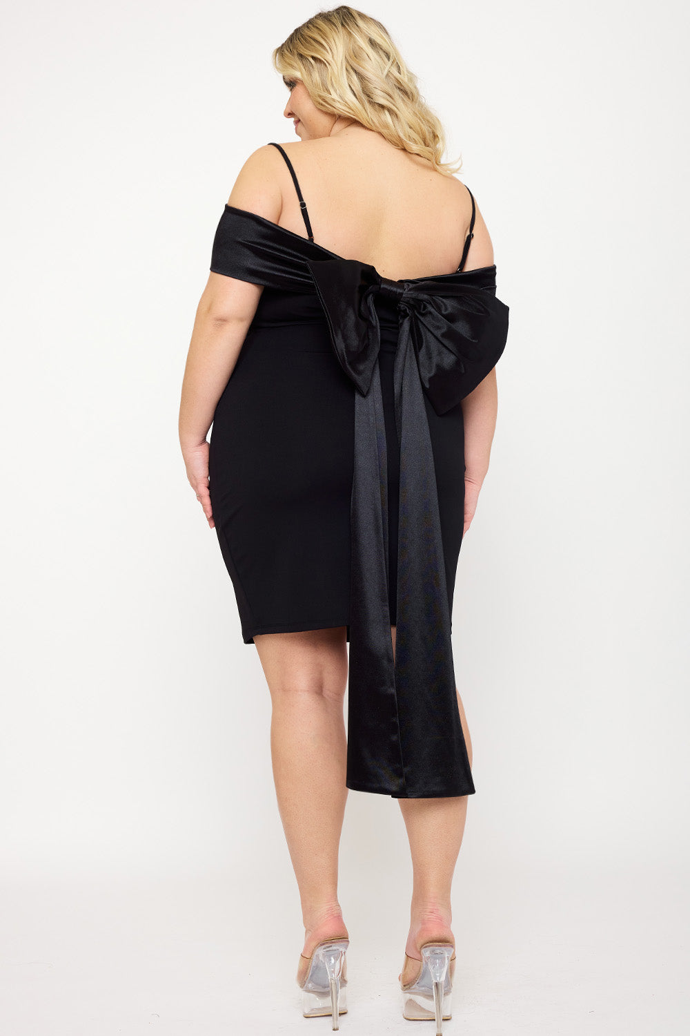 Symphony Dress - Contrast Fabric Open Shoulder Night Out Plus Size Mini Dress
