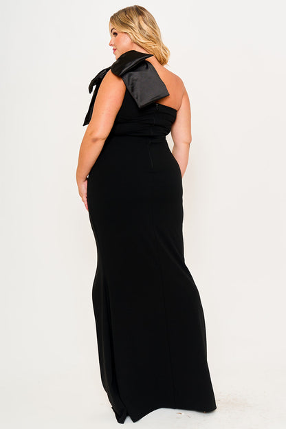 Symphony Dress - Fabric Contrast Of Techno Crepe And Satin Plus Size Maxi Dress