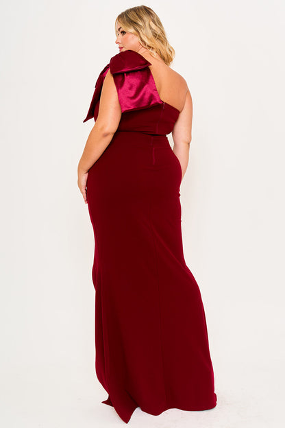 Symphony Dress - Fabric Contrast Of Techno Crepe And Satin Plus Size Maxi Dress