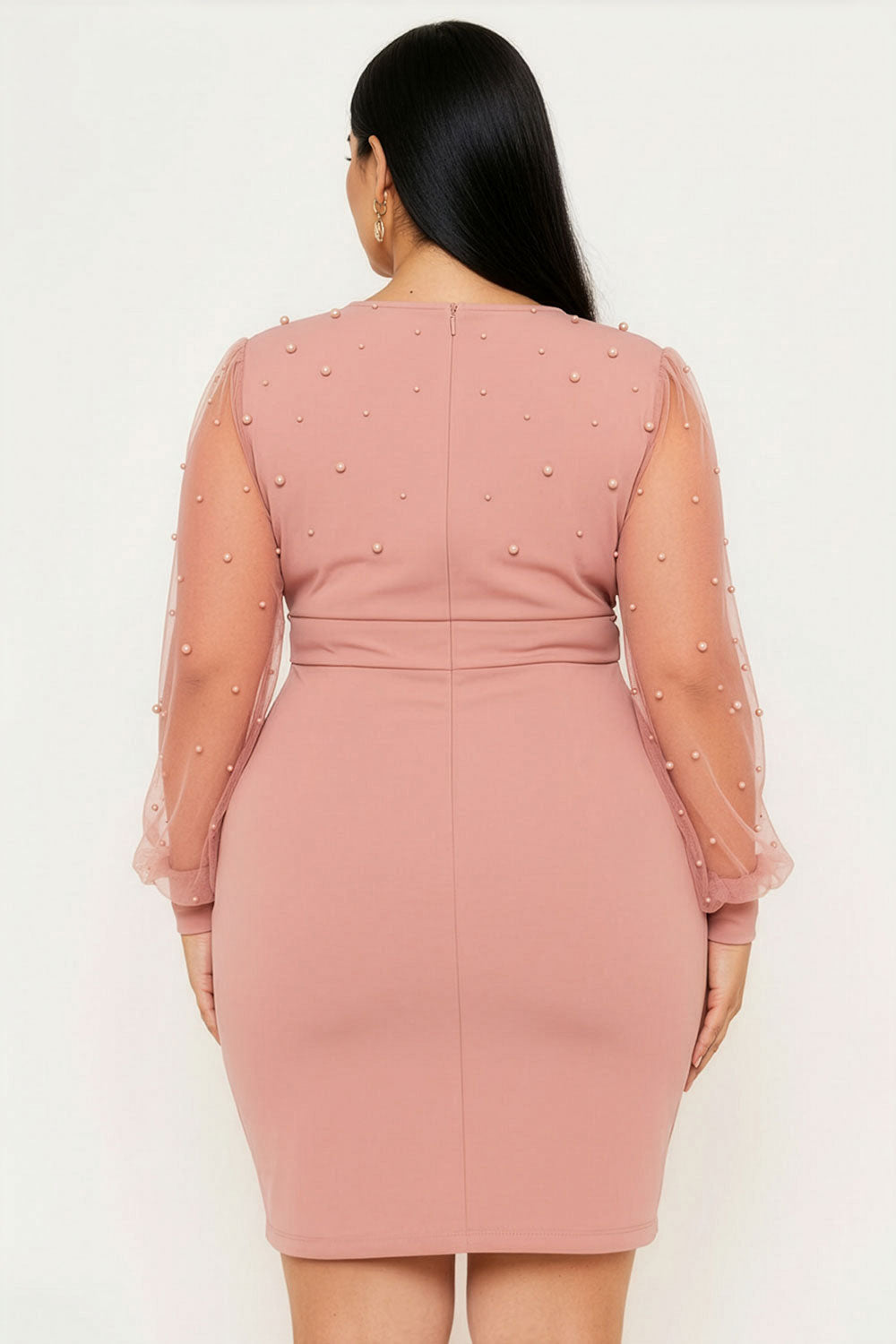 Plus Size Night Out Symphony Dress - Pearl Beaded Mesh Mini Dress