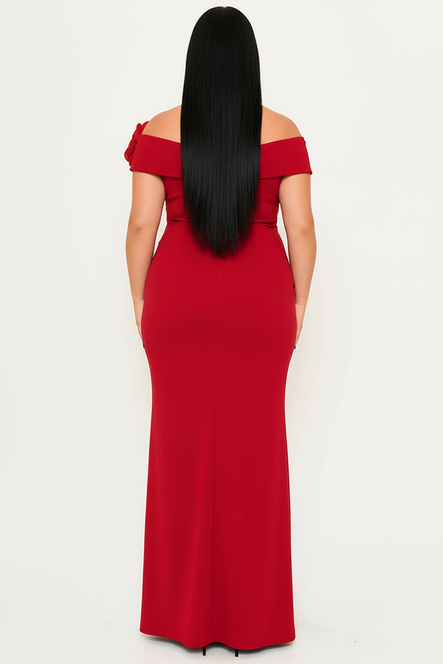 Symphony Dress - Flower Corsage On One Side Off The Shoulder Plus Size Maxi Dress