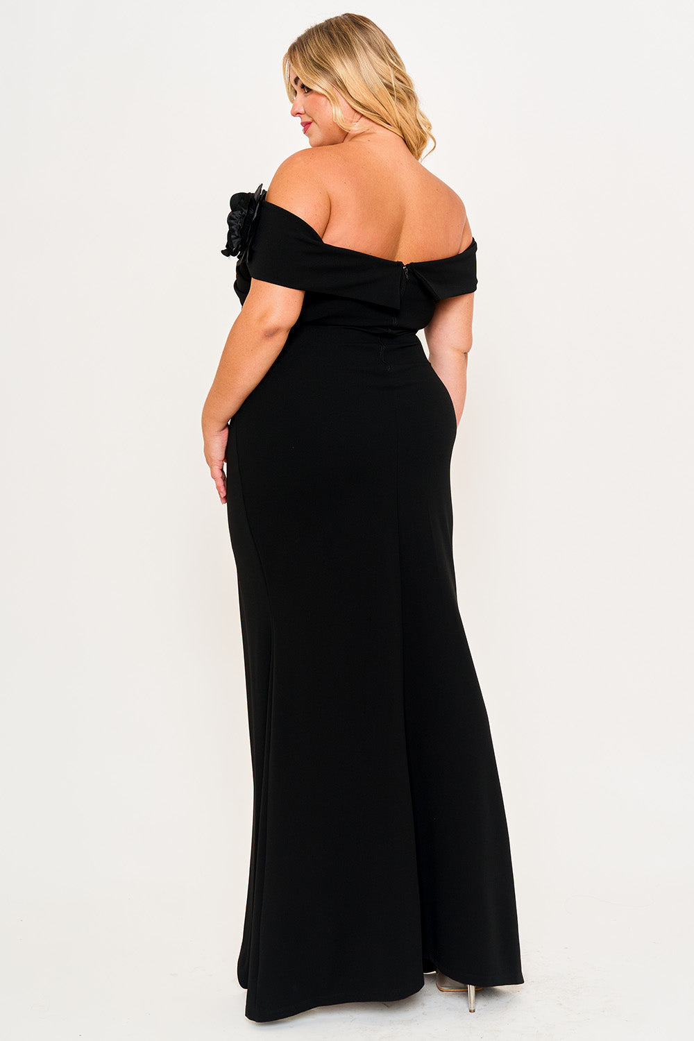 Symphony Dress - Flower Corsage On One Side Off The Shoulder Plus Size Maxi Dress