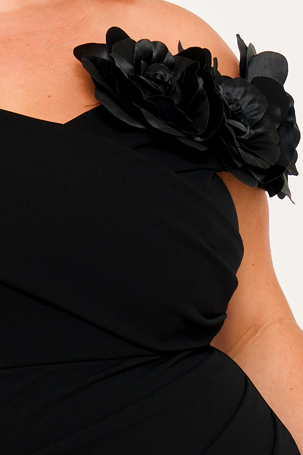 Symphony Dress - Flower Corsage On One Side Off The Shoulder Plus Size Maxi Dress