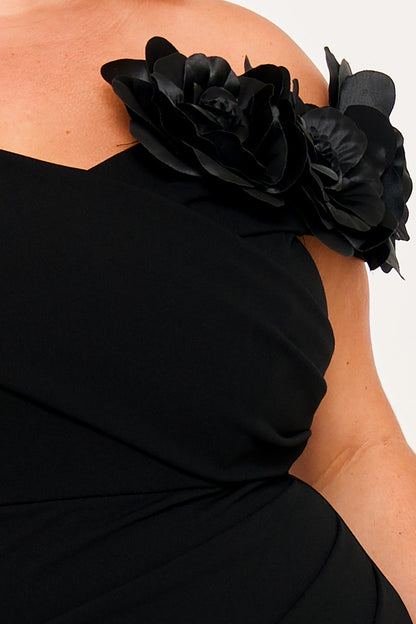 Symphony Dress - Flower Corsage On One Side Off The Shoulder Plus Size Maxi Dress