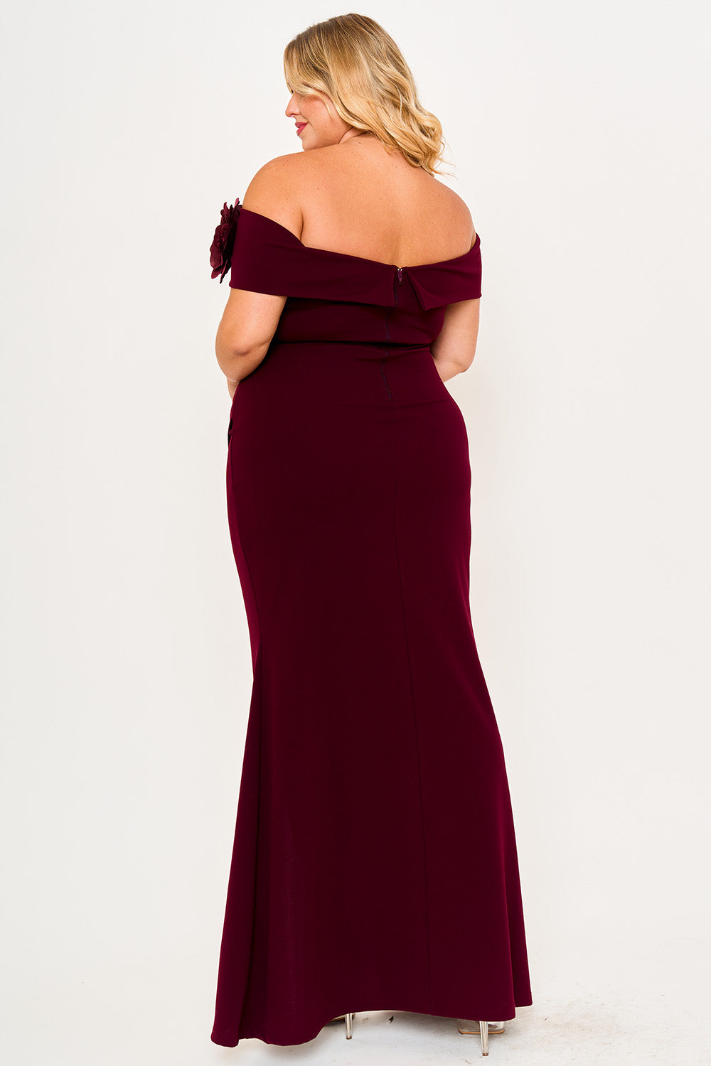 Symphony Dress - Flower Corsage On One Side Off The Shoulder Plus Size Maxi Dress