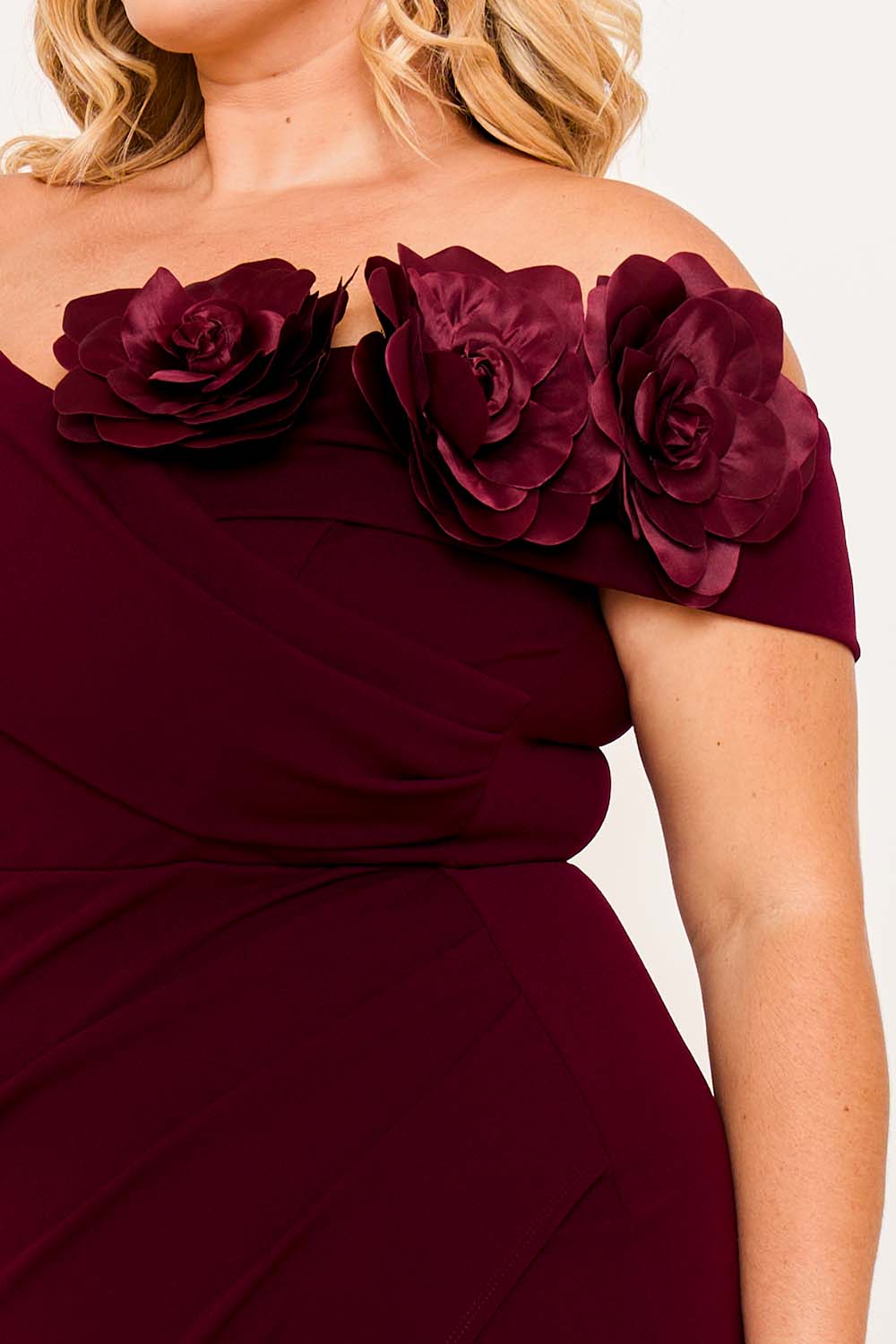 Symphony Dress - Flower Corsage On One Side Off The Shoulder Plus Size Maxi Dress