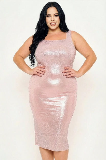 Symphony Dress - Gradient Rhinestone Plus Size Midi Dress