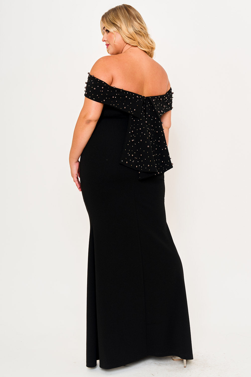 Symphony Dress - Pearl Beaded Detail Off The Shoulder Mermaid Plus Size Maxi Dress