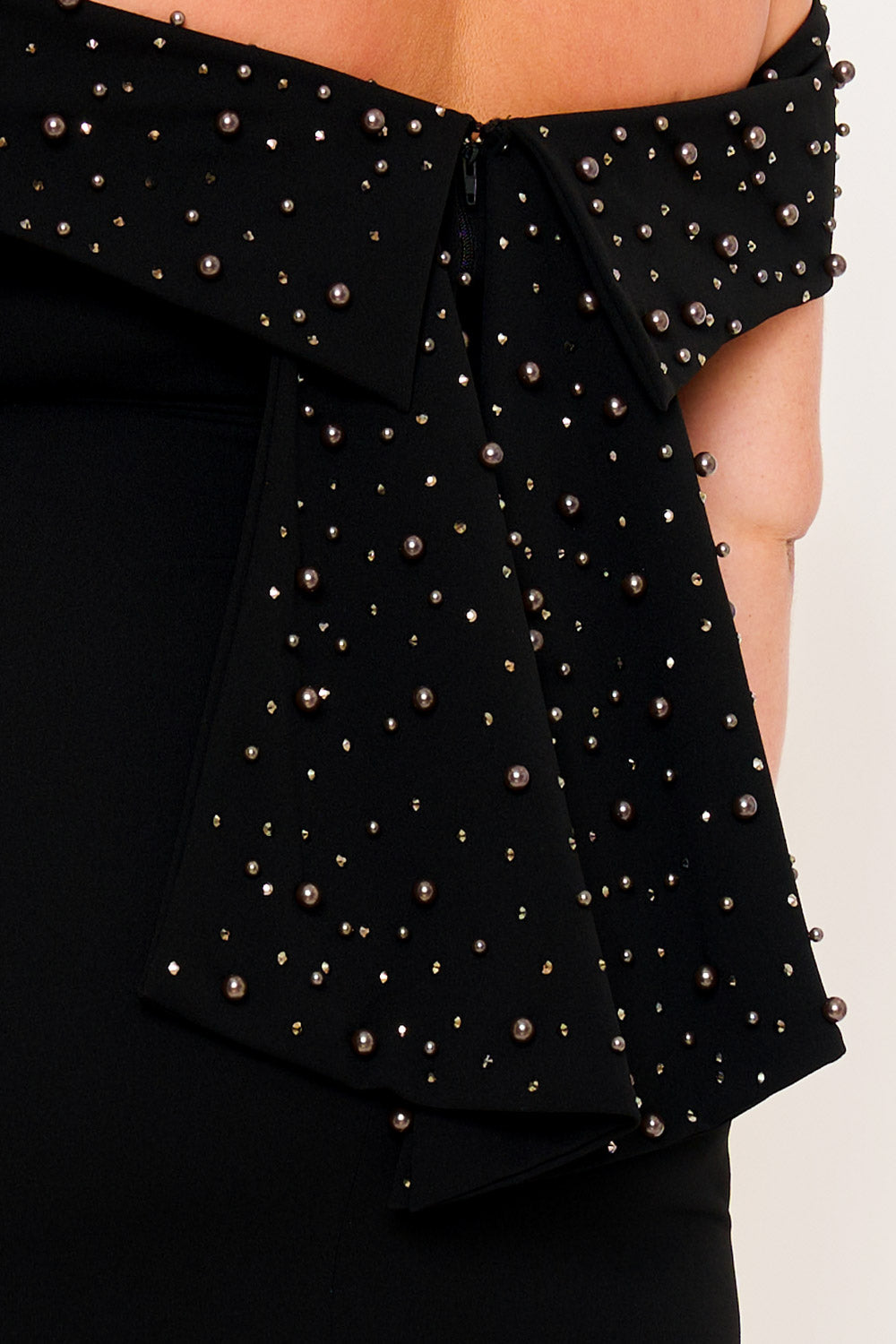 Symphony Dress - Pearl Beaded Detail Off The Shoulder Mermaid Plus Size Maxi Dress