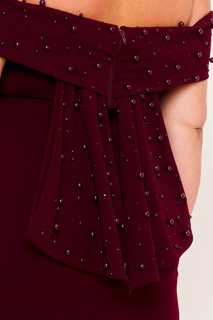 Symphony Dress - Pearl Beaded Detail Off The Shoulder Mermaid Plus Size Maxi Dress