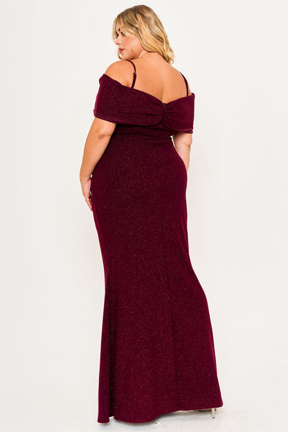 Symphony Dress - Glitter Bow Front Open Shoulder Plus Size Maxi Dress