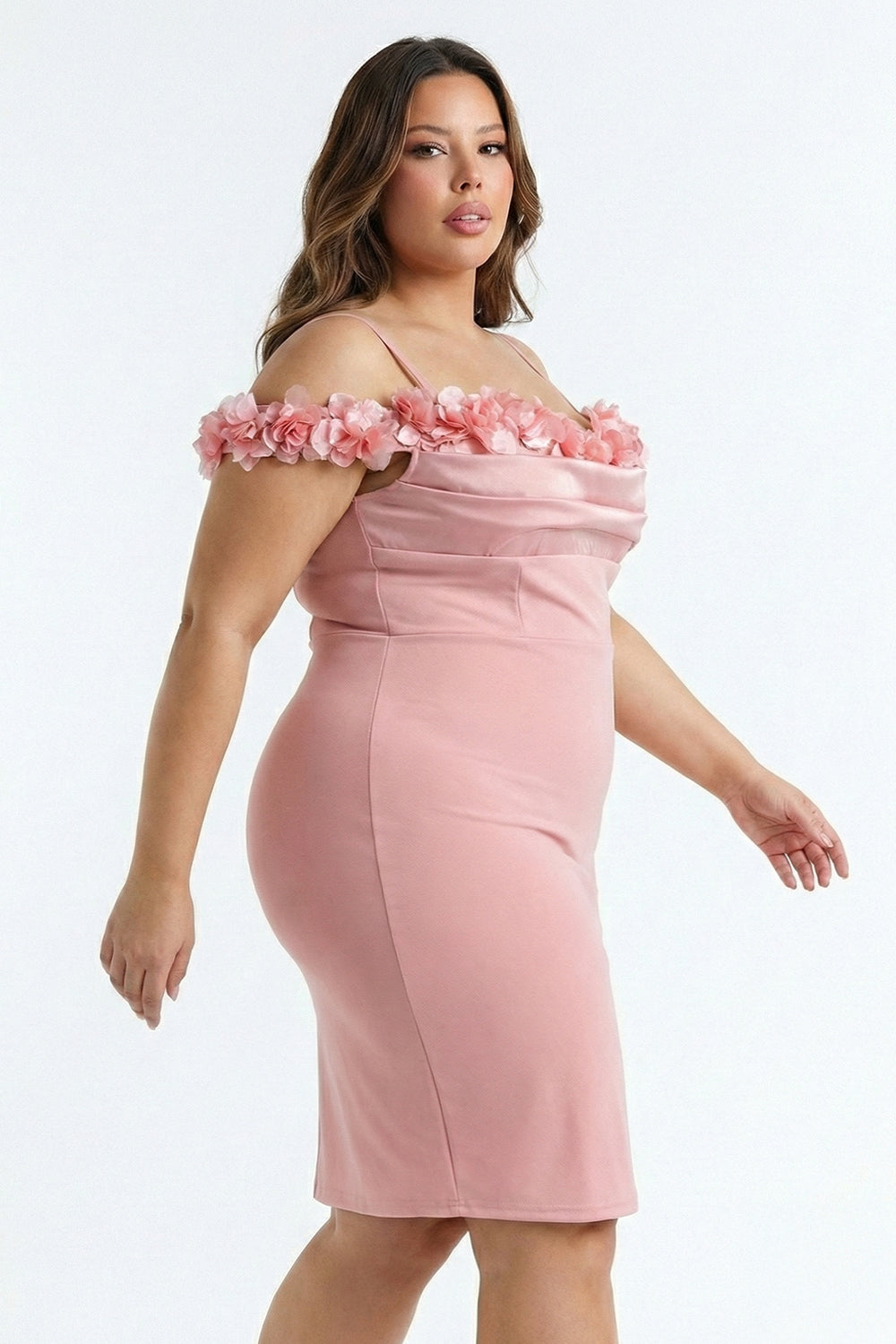 Symphony Plus Size Night Out Dress - Off The Shoulder Floral Appliques Plus Size Mini Dress
