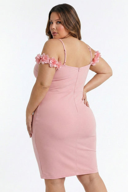 Symphony Plus Size Night Out Dress - Off The Shoulder Floral Appliques Plus Size Mini Dress