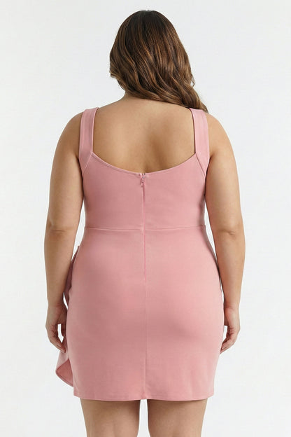 Plus Size Night Out Dress - Satin Bow Detail Fabric Contrast Plus Size Mini Dress