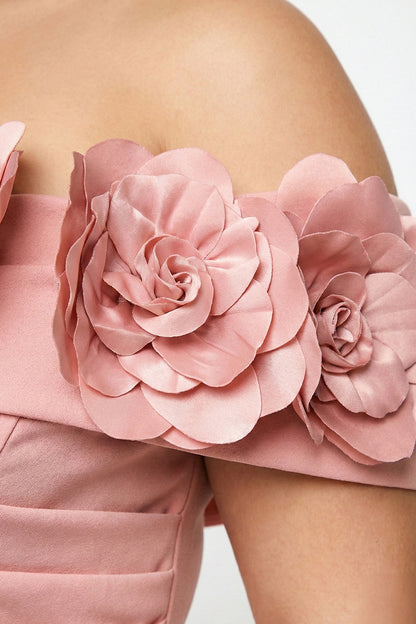 Plus Size Night Out Dress - Flower Corsage Side Detail Plus Size Midi Dress