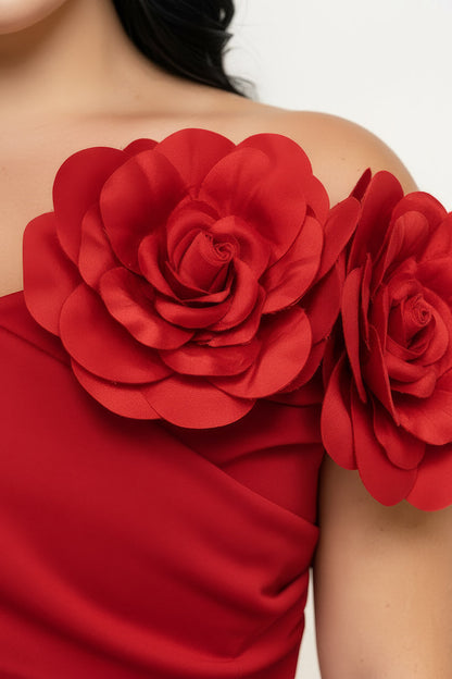 Plus Size Night Out Dress - Flower Corsage Side Detail Plus Size Midi Dress
