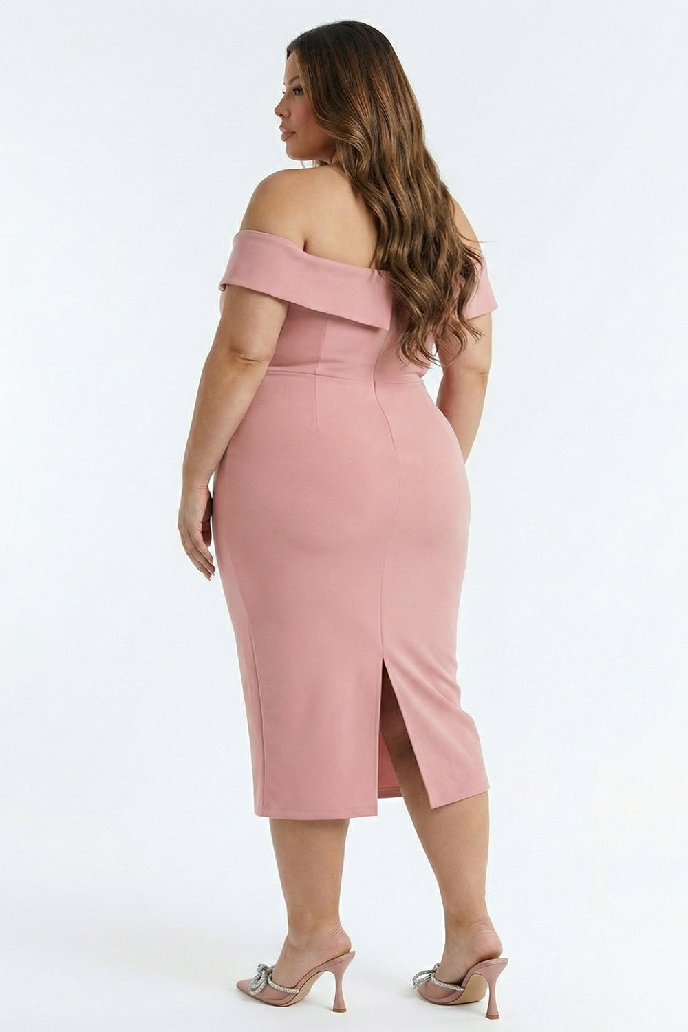 Plus Size Night Out Dress - Flower Corsage Side Detail Plus Size Midi Dress