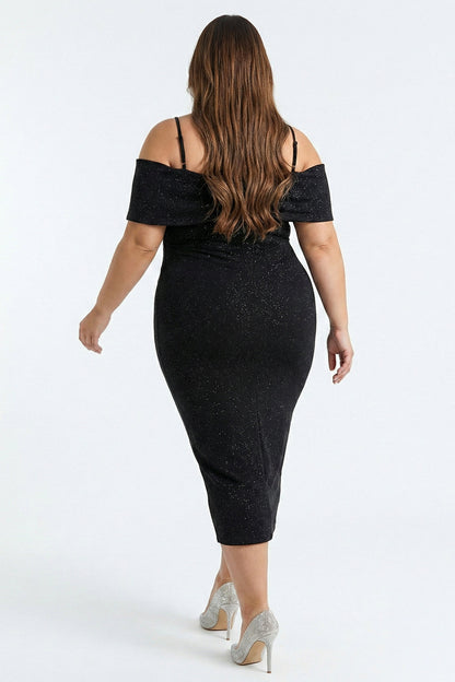 Plus Size Night Out Dress - Bow Front Off The Shoulder Plus Size Midi Dress