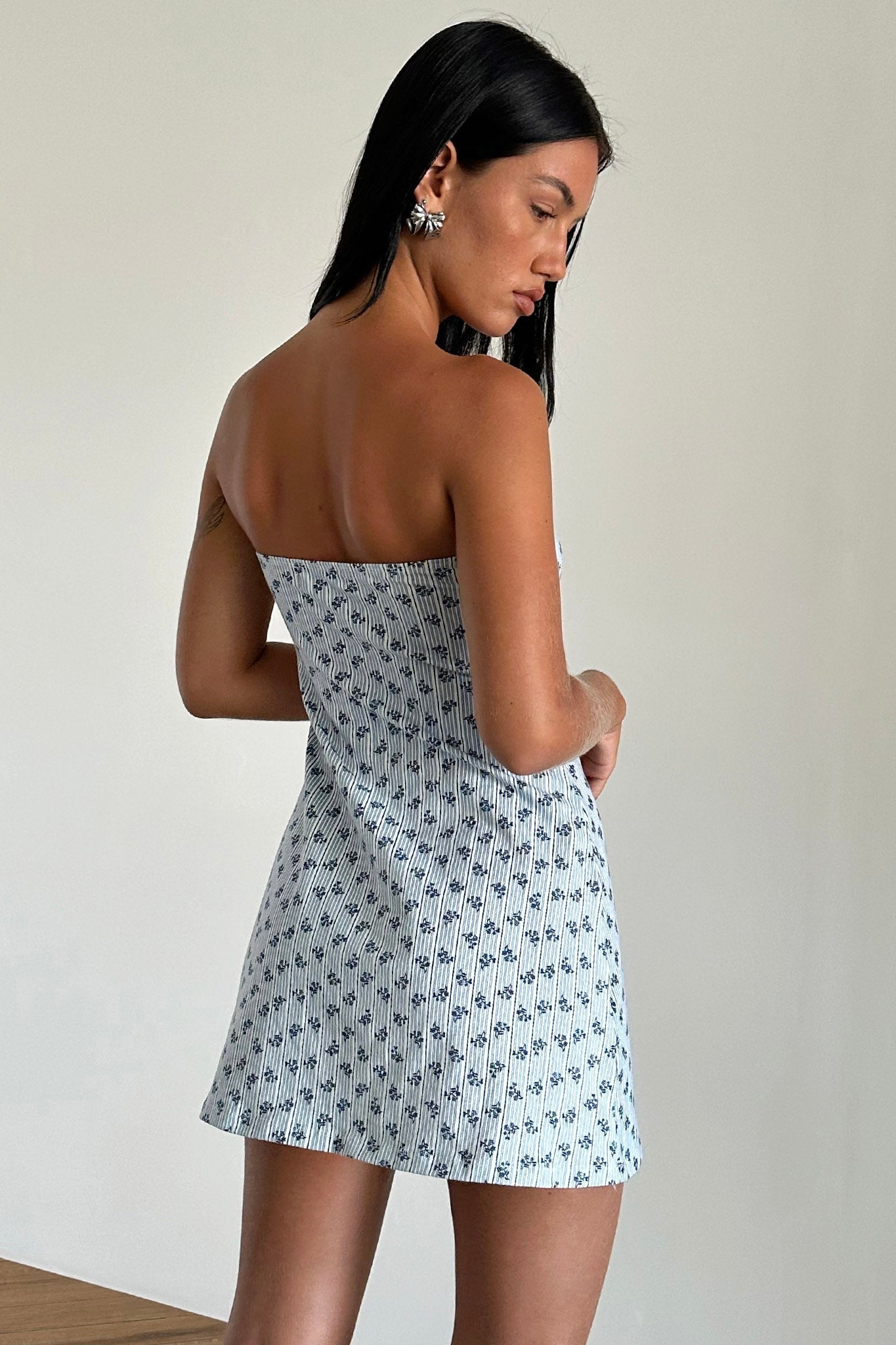 Javaya Bandeau Mini Dress Blue Stripe