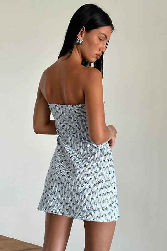 Javaya Bandeau Mini Dress Blue Stripe