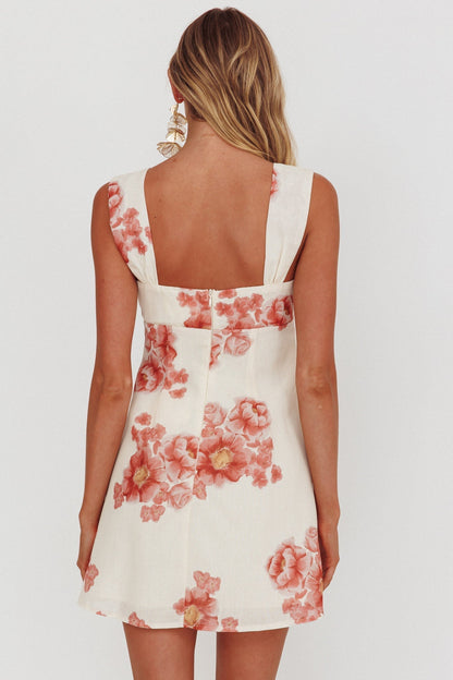 Dixon Pintuck Pleat Mini Dress Floral Beige
