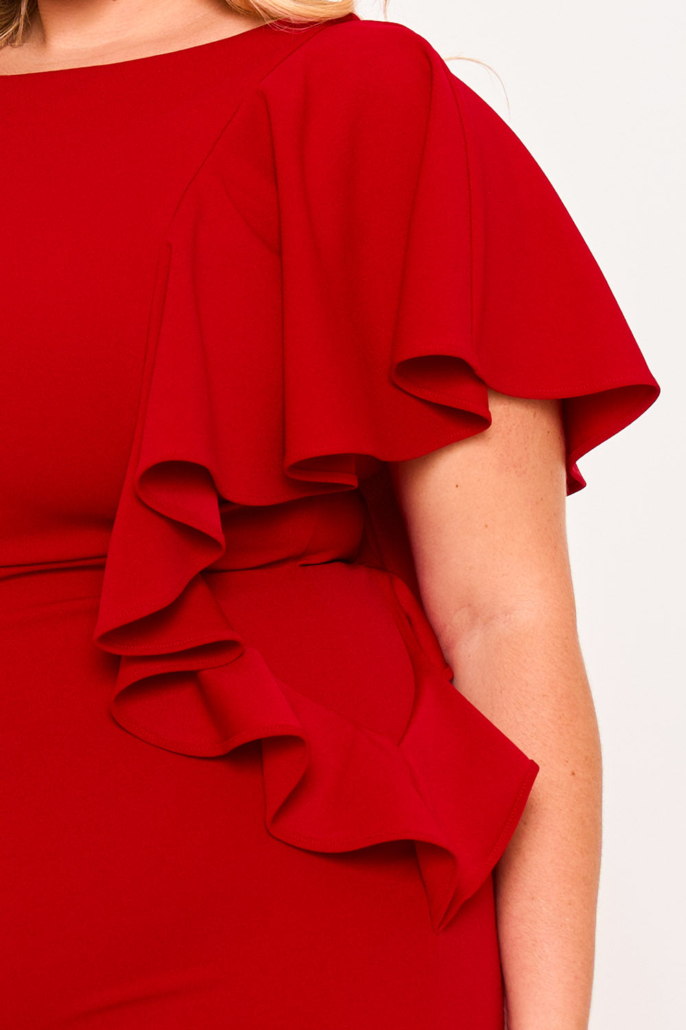 Plus Size Night Out Dress - Drop Shoulder With Ruffle Night Out Plus Size Midi Dress