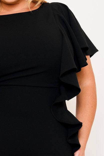 Plus Size Night Out Dress - Drop Shoulder With Ruffle Night Out Plus Size Midi Dress