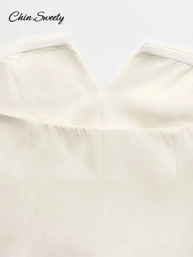 Elegante top corto con hombros descubiertos para mujer, liso, sin espalda, con cremallera, tipo tubo, para oficina, verano 2025