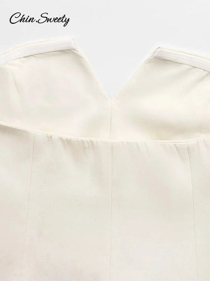 Elegante top corto con hombros descubiertos para mujer, liso, sin espalda, con cremallera, tipo tubo, para oficina, verano 2025