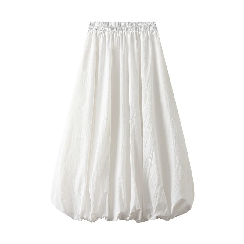 Faldas de burbuja para mujer, ropa de verano, color sólido, cintura alta, línea A, falda larga abullonada, faldas elegantes para mujer, ropa de calle