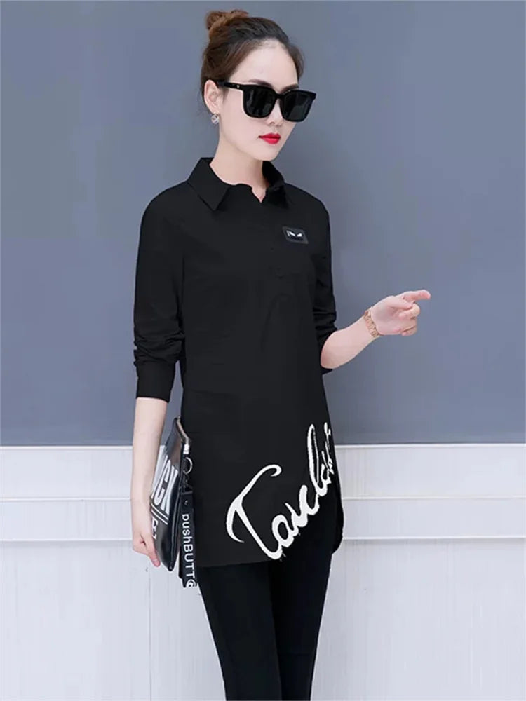 Blusa de manga larga para mujer, camisa bordada, moda de primavera, blusas salvajes para mujer, ropa de talla grande para mujer DF2435
