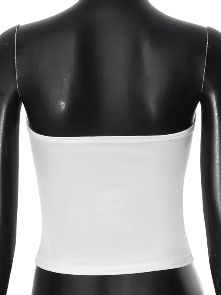 Top sexy con estampado floral, corto, sin tirantes, de una pieza, sin mangas, ajustado, de moda, para mujer, top informal sin cuello, sujetador Y2k