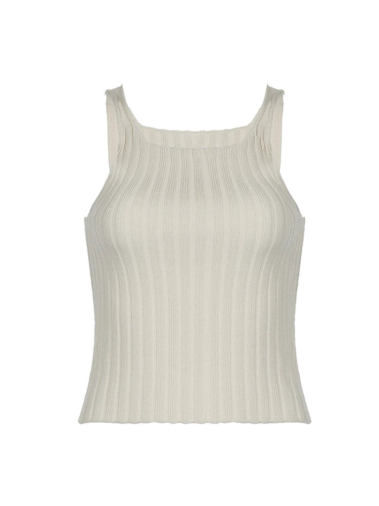 Chaleco de punto minimalista sólido sin mangas para mujer, camisola bohemia de verano, camiseta básica sencilla y elegante