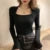 Suéter básico para mujer, jersey de punto con cuello cuadrado, moda coreana, jersey de manga larga, liso, sencillo, combinable, nuevo