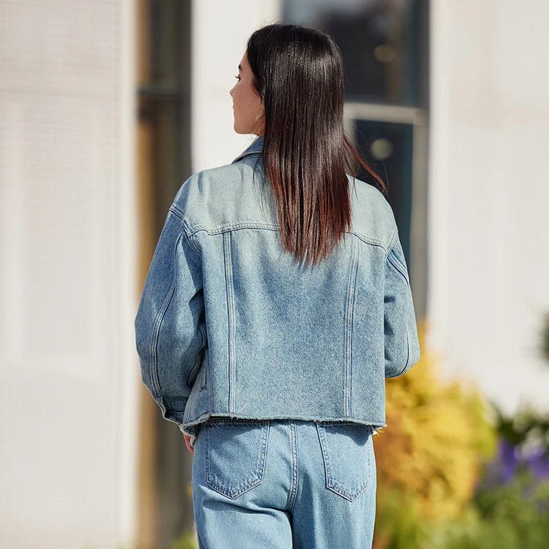 Chaqueta vaquera para mujer, estilo corto, con flecos, estilo urbano moderno, chaqueta de solapa suelta Dopamine de primavera