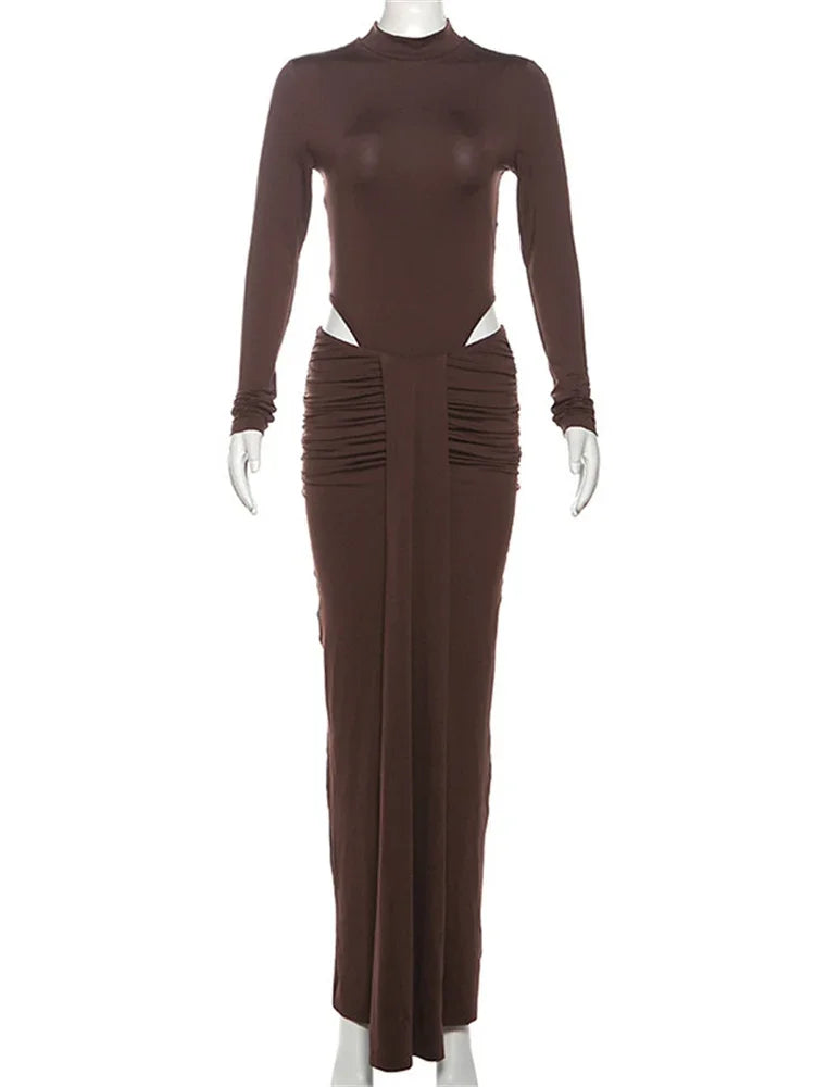 Conjunto de dos piezas de invierno para mujer: falda larga, mono informal de cintura alta y falda larga plisada, conjuntos sexis ajustados de color liso.