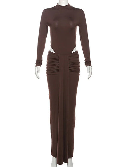 Conjunto de dos piezas de invierno para mujer: falda larga, mono informal de cintura alta y falda larga plisada, conjuntos sexis ajustados de color liso.