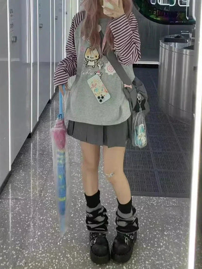 Camiseta de rayas Harajuku para mujer, camisetas con gráficos de panda chino kawaii, ropa de manga raglán de dibujos animados Cutecore para otoño