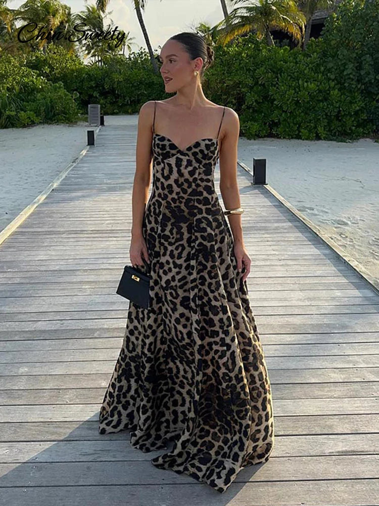 Vestidos largos con tirantes y estampado de leopardo Y2K para mujer, vestido de fiesta ajustado sin mangas con espalda descubierta, estilo vintage de verano 2025 para mujer _Nuevo