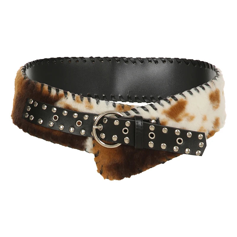Cinturones de piel sintética clásica de moda para mujer con estampado de vaca, accesorios retro exquisitos