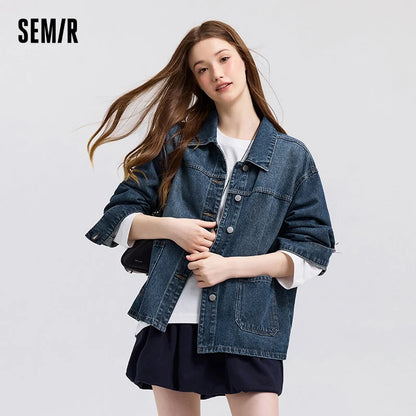 Denim Jacket Women Lapel Drop-shoulder Top Casual and Elegant 2025 Spring New Loose Jacket Instagram Trendy