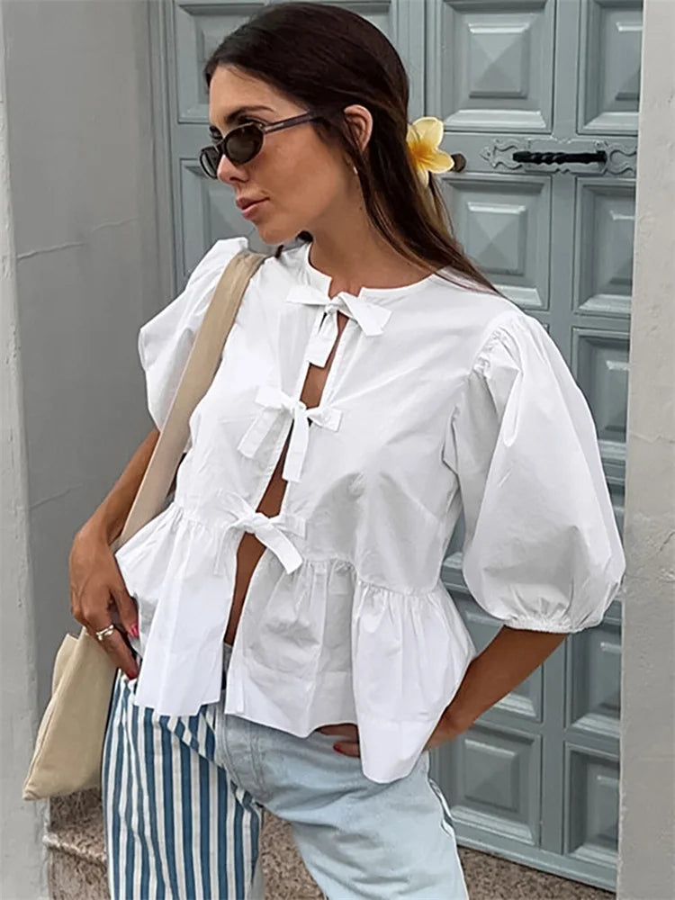 Camiseta informal de manga corta con agujeros para mujer, camisetas de verano con retazos y cordones, ropa de calle holgada, camisetas Y2k para mujer