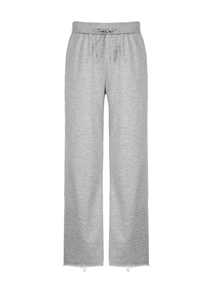 Pantalones deportivos holgados de cintura alta con bolsillos y cordón para mujer, color gris, lisos, básicos, sencillos, de pierna recta, para correr