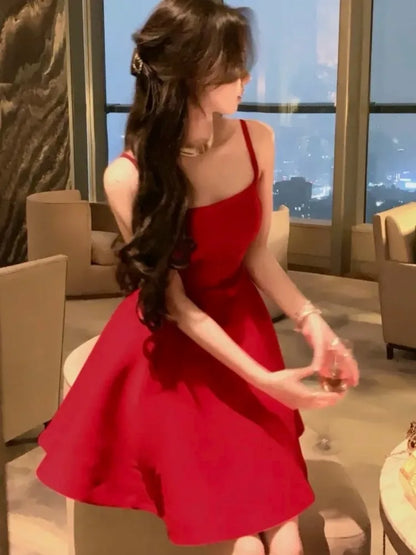 Vestidos cortos elegantes para mujer, novedad de verano, vestido de fiesta de noche con tirantes finos lisos, corte en A, ropa elegante para graduación, vestidos para mujer